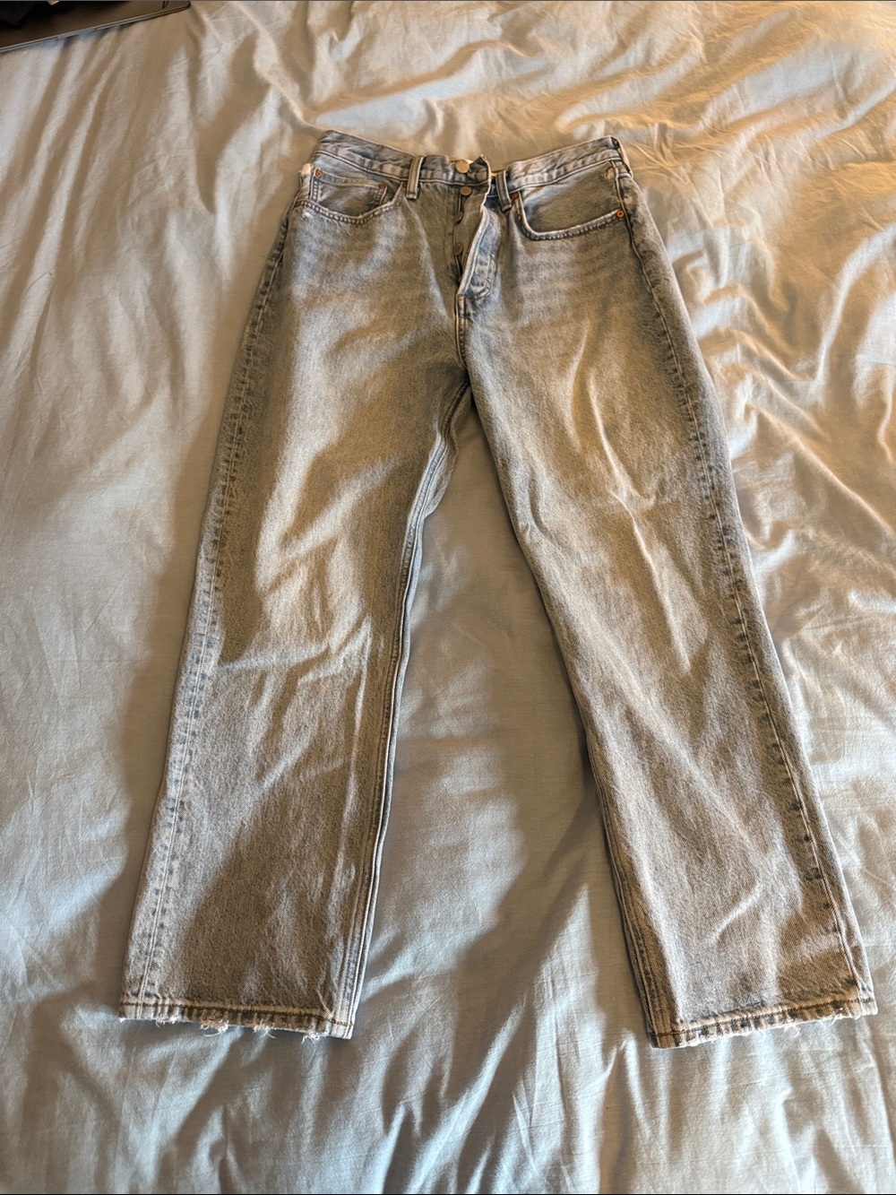 Denim Forum High-Rise Straight Jeans in Light Wash Blue
